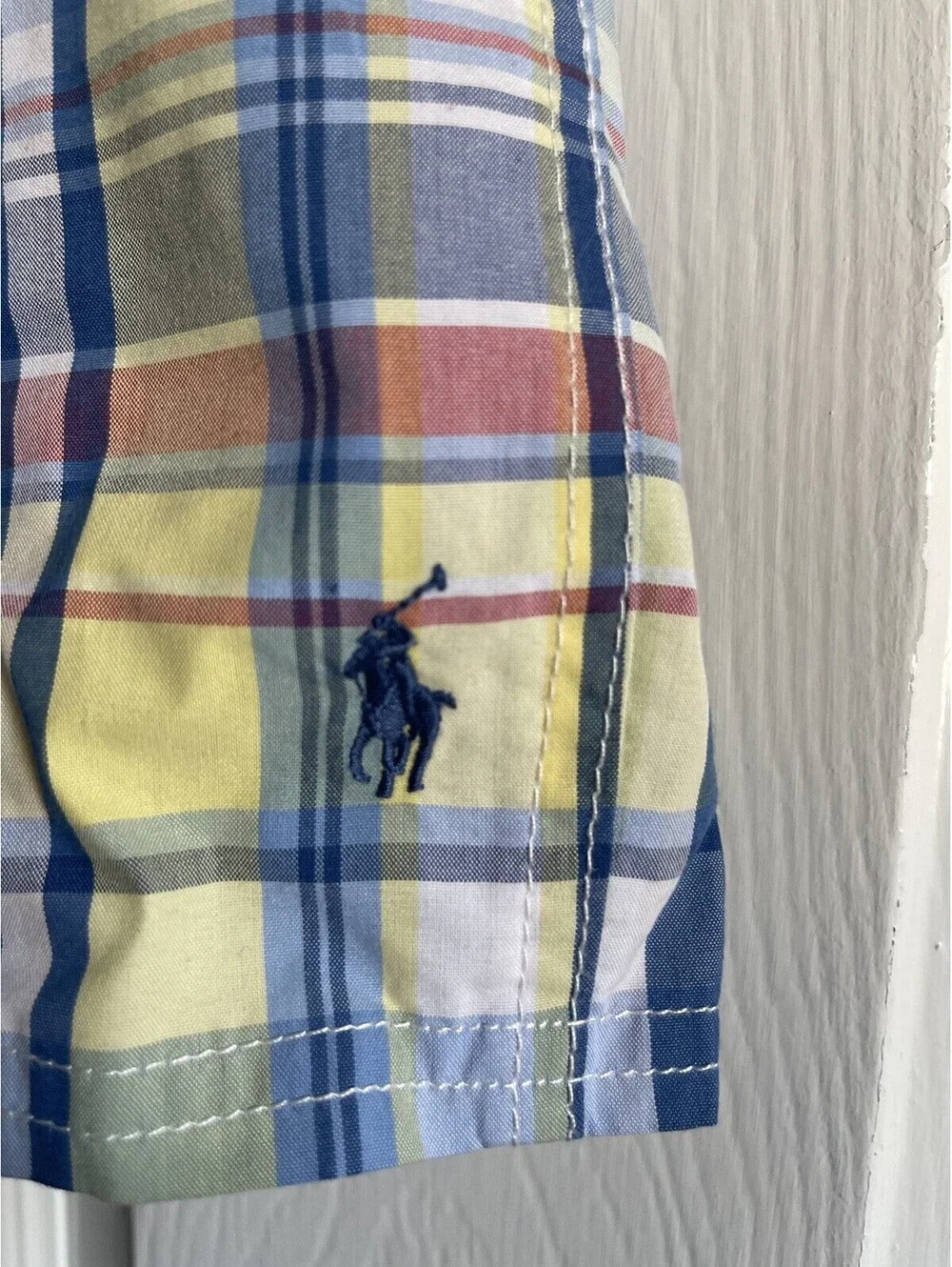 Ralph Lauren Swim Trunks Shorts Boys Youth POLO  Blue Plaid Lined Size 7